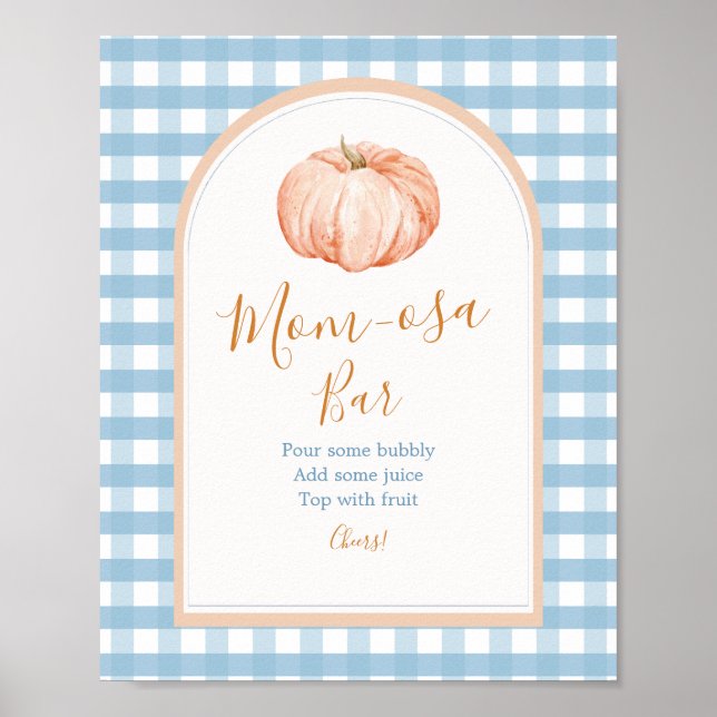 Póster Little Pumpkin Boho Blue Gingham Mom-osa Bar (Frente)