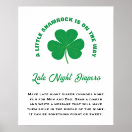 Póster Little Shamrock Fun Baby Shower Late Night Diapers