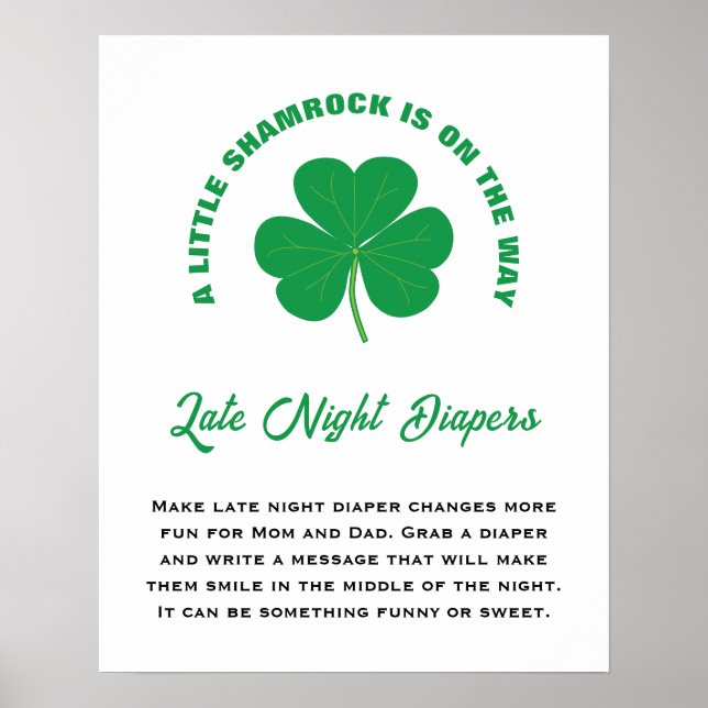 Póster Little Shamrock Fun Baby Shower Late Night Diapers (Frente)