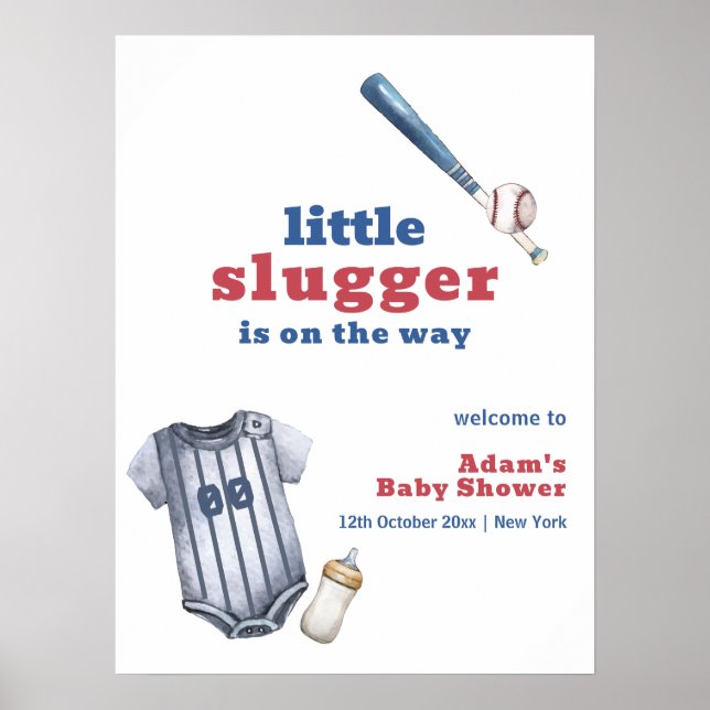Póster Little Slugger Baseball Shirt Baby Shower Welcome (Frente)
