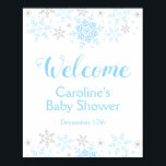 Póster Little Snowflake Baby Boy Shower Welcome Sign<br><div class="desc">This design feature delicate snowflakes in blue and silver glitter. Additional colors as well as the collection of coordinating products is available in our shop, zazzle.com/doodlelulu*. Contact us if you need this design applied to a specific product to create your own unique matching item! Thank you so much for viewing...</div>