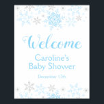 Póster Little Snowflake Baby Boy Shower Welcome Sign<br><div class="desc">This design feature delicate snowflakes in blue and silver glitter. Additional colors as well as the collection of coordinating products is available in our shop, zazzle.com/doodlelulu*. Contact us if you need this design applied to a specific product to create your own unique matching item! Thank you so much for viewing...</div>
