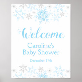 Póster Little Snowflake Baby Boy Shower Welcome Sign
