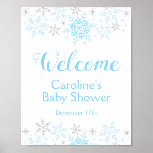 Póster Little Snowflake Baby Boy Shower Welcome Sign