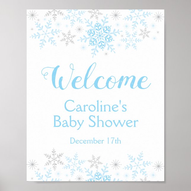 Póster Little Snowflake Baby Boy Shower Welcome Sign (Frente)