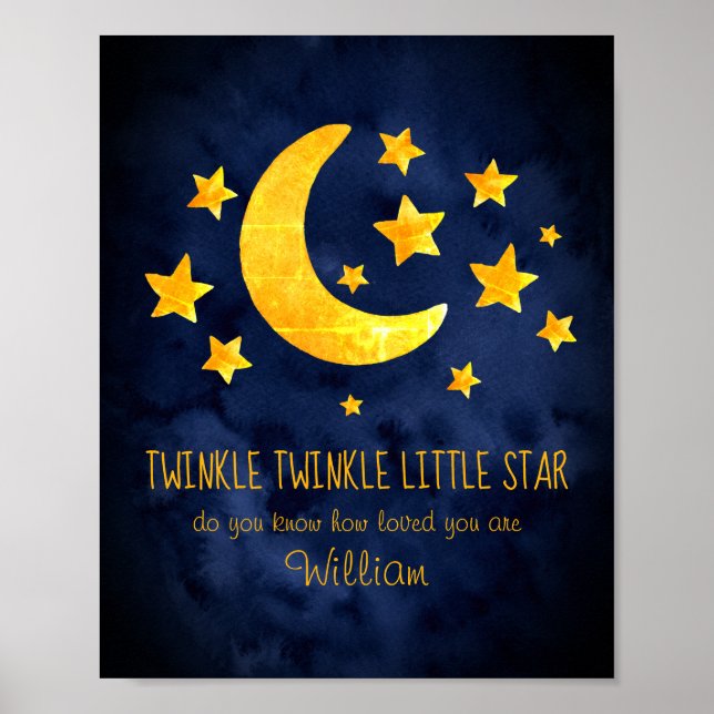 Póster Little Star Name Moon & Star Watercolor Whimsical (Frente)