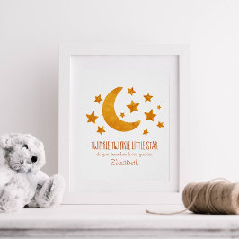 Póster Little Star Name Moon & Star Watercolor Whimsical