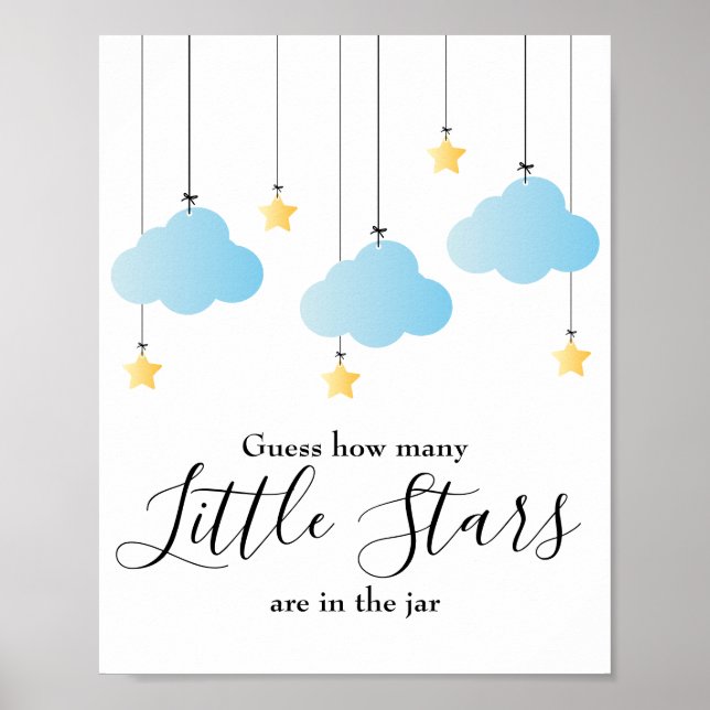 Póster Little Stars Blue Baby Shower Game Sign (Frente)