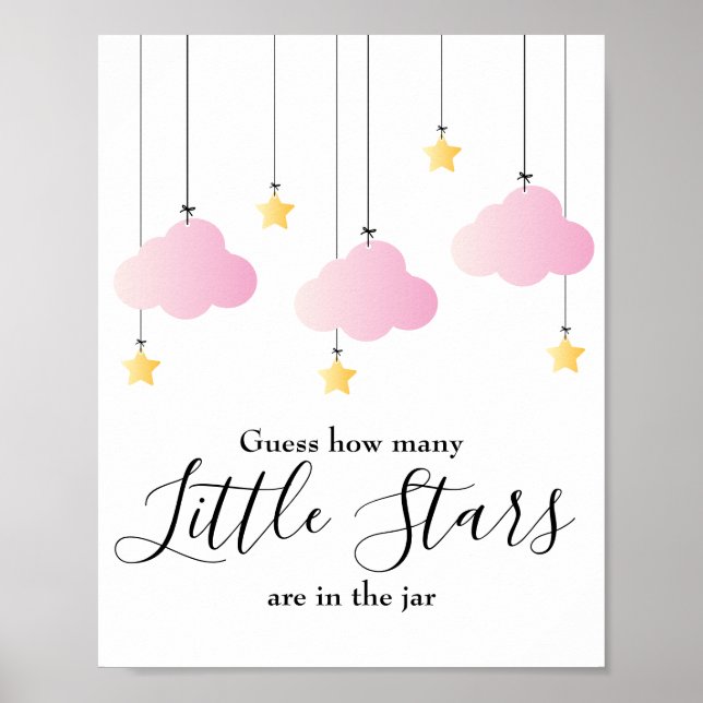 Póster Little Stars Pink Baby Shower Game Sign (Frente)