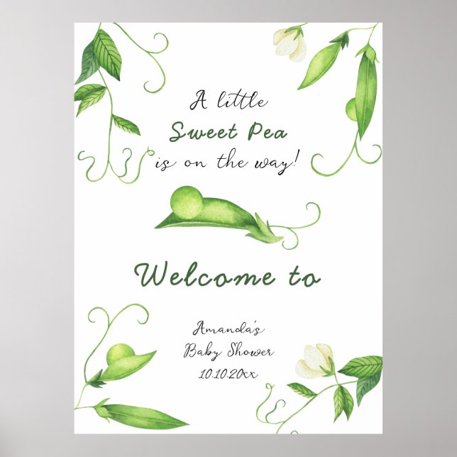 Póster Little Sweet Pea Welcome Baby Shower (Frente)