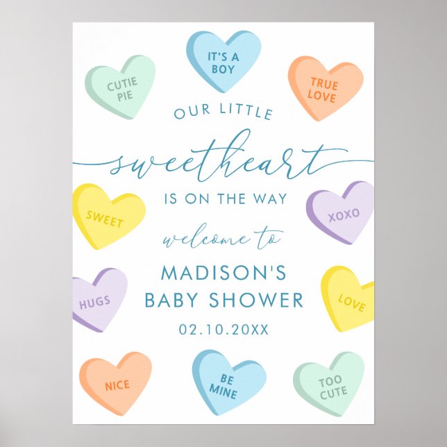 Póster Little Sweetheart Candy Hearts Baby Shower Welcome (Frente)