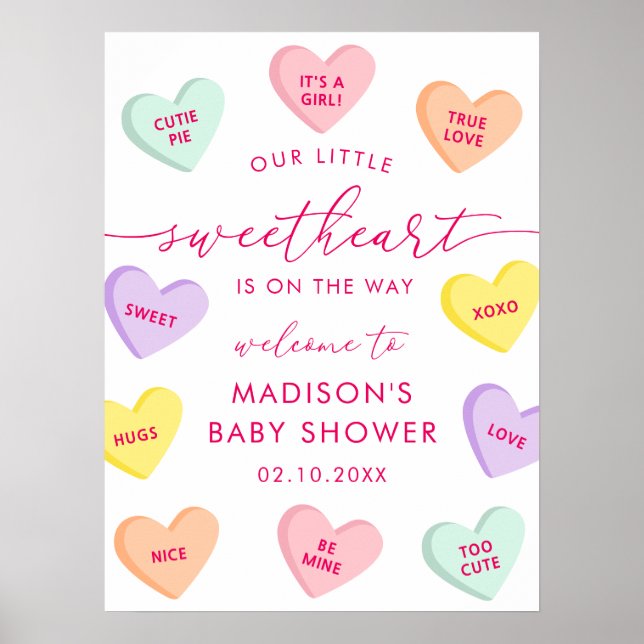 Póster Little Sweetheart Candy Hearts Baby Shower Welcome (Frente)