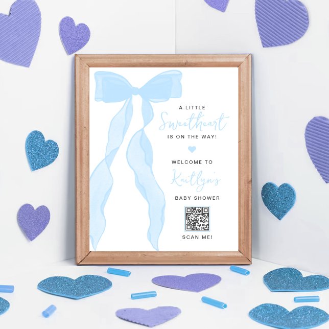 Póster Little Sweetheart Elegant Blue Bow Baby Shower (Subido por el creador)