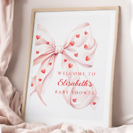 Póster Little Sweetheart Pink Bow Baby Shower Welcome