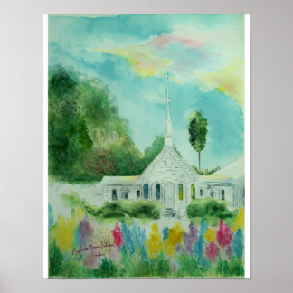 Póster Little White Country Church Watercolor Poster