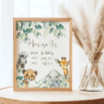 Póster Little Wild One Safari Baby Shower Mom-osa Bar<br><div class="desc">Los letreros de la ducha de bebé Cute a Little Wild One is On the Way cuentan con vegetación y bonitos animales de safari acuáticos. Personaliza tus datos.</div>