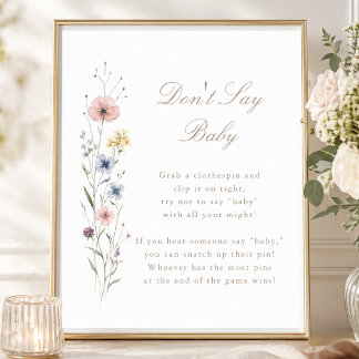 Póster Little Wildflower Baby Shower Game Don't Say Baby 