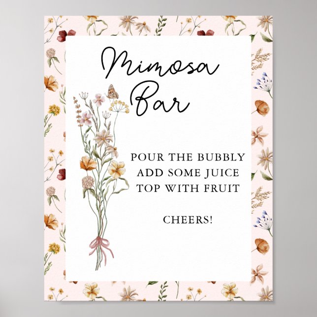 Póster Little Wildflower Pink Baby Shower Mimosa Bar (Frente)
