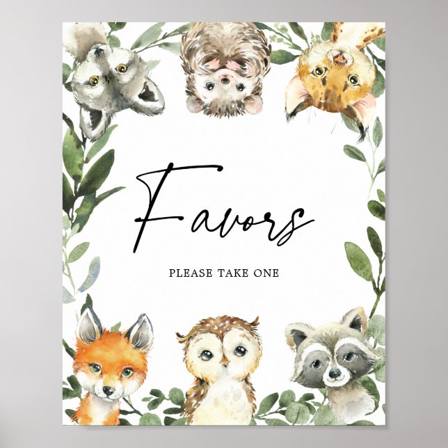 Póster Little Woodland Baby Shower favorece el Rótulo (Frente)