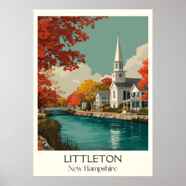 Póster Littleton New Hampshire Pueblo Ribereño