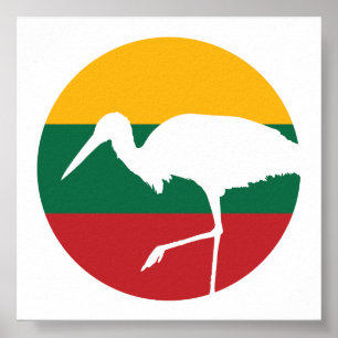 Póster Lituania Stork bandera nacional de Lituania de ani