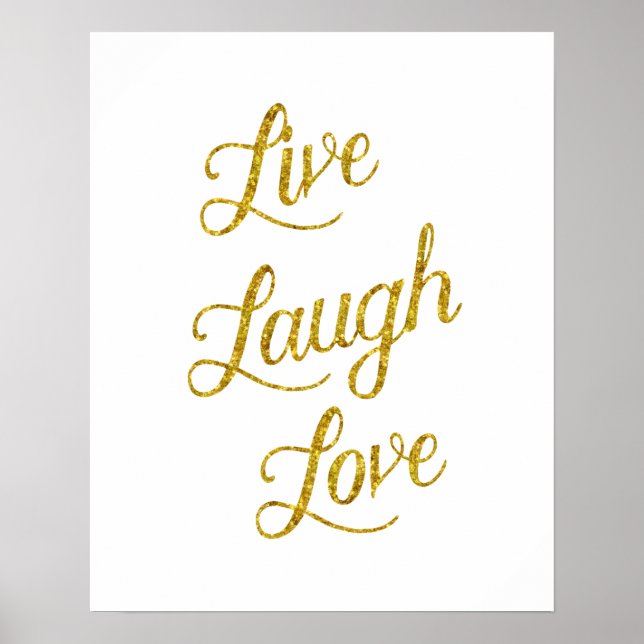 Póster Live Laugh Love Gold Faux Purpurina Metallics Sequ (Frente)