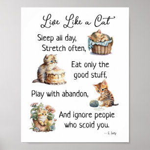 Póster Live Like a Cat Watercolor Art Wall Colgando