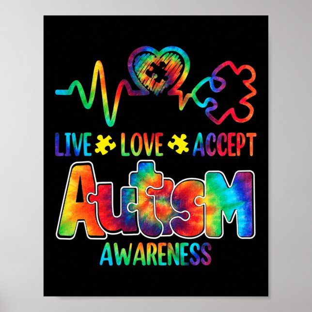 Póster Live Love Accept Autism Awareness Support Aceptabl (Frente)
