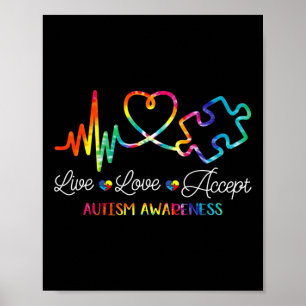 Póster Live Love Accept Autism Awareness Times Dye Autism