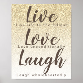 Póster Live Love Laued Girly Gold Purpurina Typography Po
