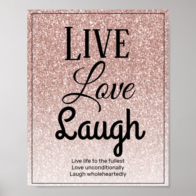 Póster Live Love Laugh Girly Rosa Gold Purpurina Typograp (Frente)