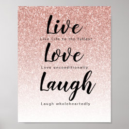 Póster Live Love Laugh Girly Rosa Gold Purpurina Typograp