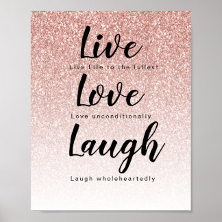 Póster Live Love Laugh Girly Rosa Gold Purpurina Typograp