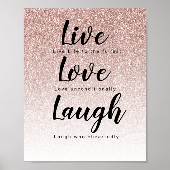 Póster Live Love Laugh Girly Rosa Gold Purpurina Typograp (Frente)