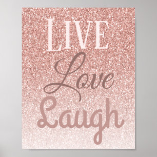Póster Live Love Laugh Girly Rosa Gold Purpurina Typograp