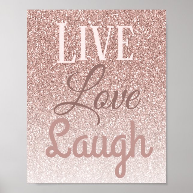 Póster Live Love Laugh Girly Rosa Gold Purpurina Typograp (Frente)