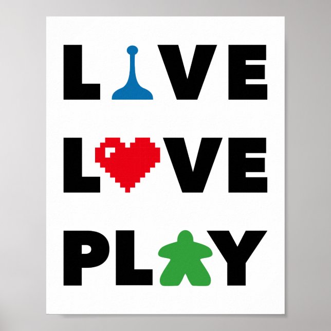 Póster Live, Love, Play Black Text Print (Frente)