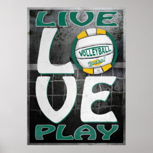 Póster Live Love Play Green Gold Volleyball