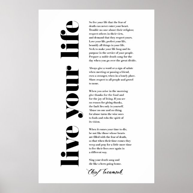 Póster Live Your Life by Tecumseh (Frente)