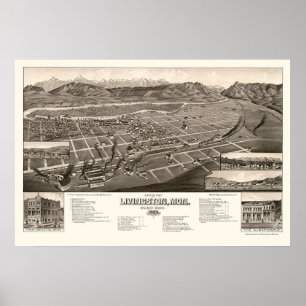 Póster Livingston, mapa panorámico de la TA - 1884