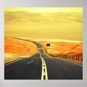 Póster Liwa Oasis Asphalt Road, Dunas.