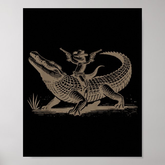 Póster Lizard Cowboy Riding Crocodile Alligator Western A (Frente)