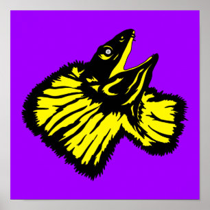 Póster Lizard estilizado de cuello amarillo neón amarillo