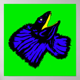 Póster Lizard estilizado de cuello azul neón azul