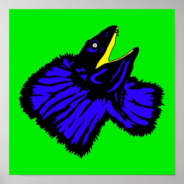 Póster Lizard estilizado de cuello azul neón azul (Frente)