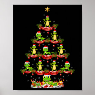 Póster Lizard Xmas Iluminando el árbol navideño de Santa 