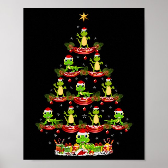 Póster Lizard Xmas Iluminando el árbol navideño de Santa  (Frente)