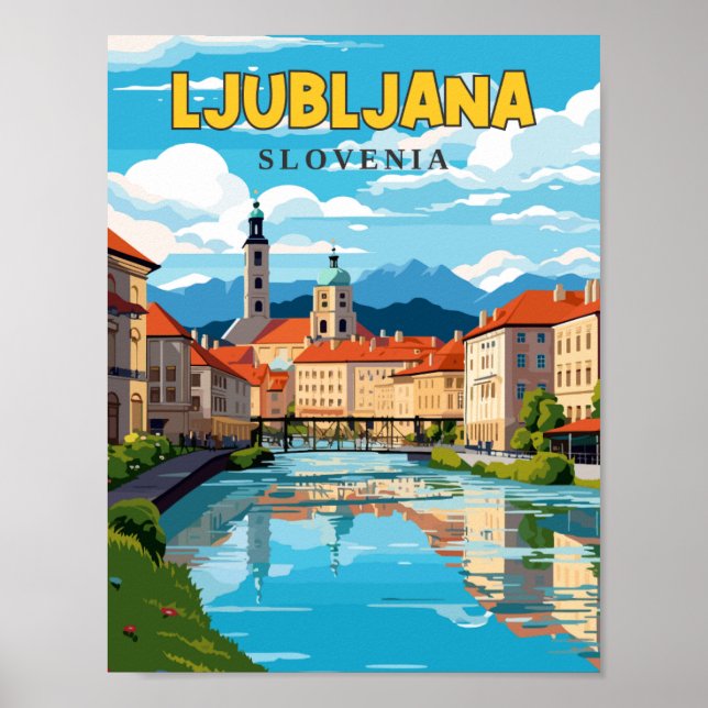 Póster Ljubljana Eslovenia ilustracion de viajes vintage (Frente)