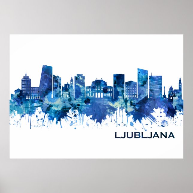 Póster Ljubljana Eslovenia Skyline Blue (Frente)