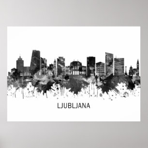 Póster Ljubljana Eslovenia Skyline BW